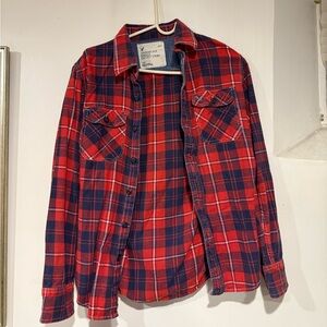 american eagle plaid button up top